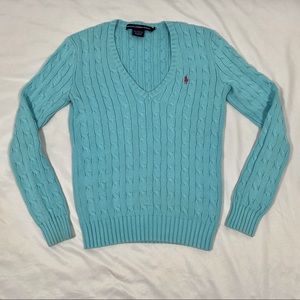 Ralph Lauren Sport Cable Sweater Aqua Blue SZ S